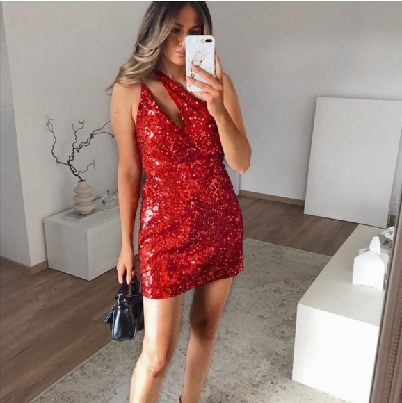 Zara * Velvet Sequin Mini Dress Red Size XS S M - Picture 8 of 14